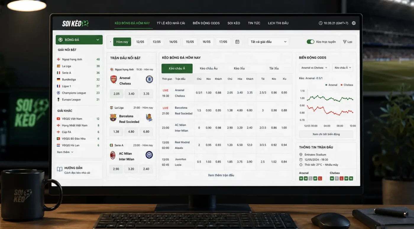 Người xem theo dõi bảng kèo, biến động odds và dữ liệu trận đấu trên một giao diện gọn gàng