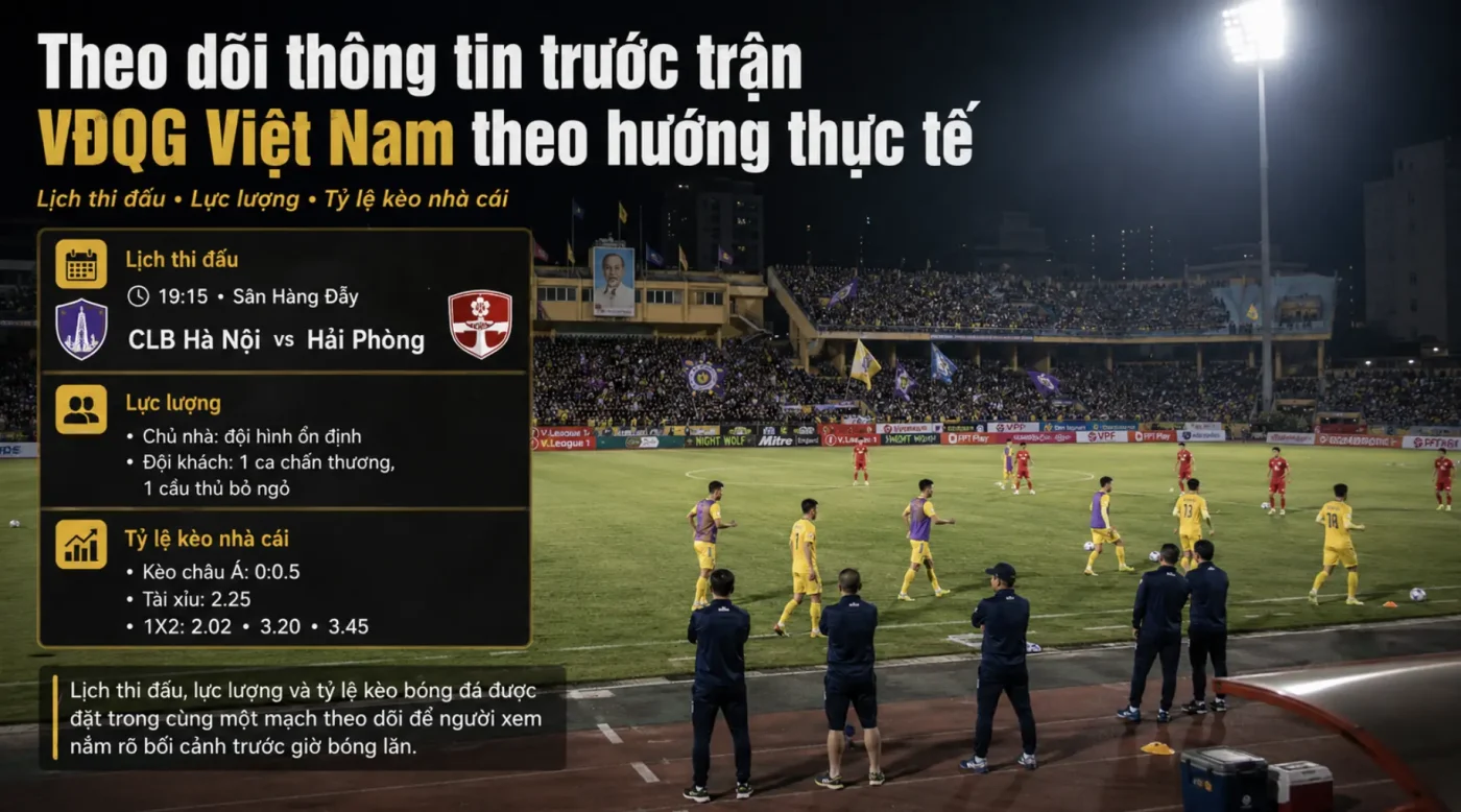 ảng thông tin trước trận VĐQG Việt Nam gồm lực lượng, lịch đấu và tỷ lệ kèo nhà cái